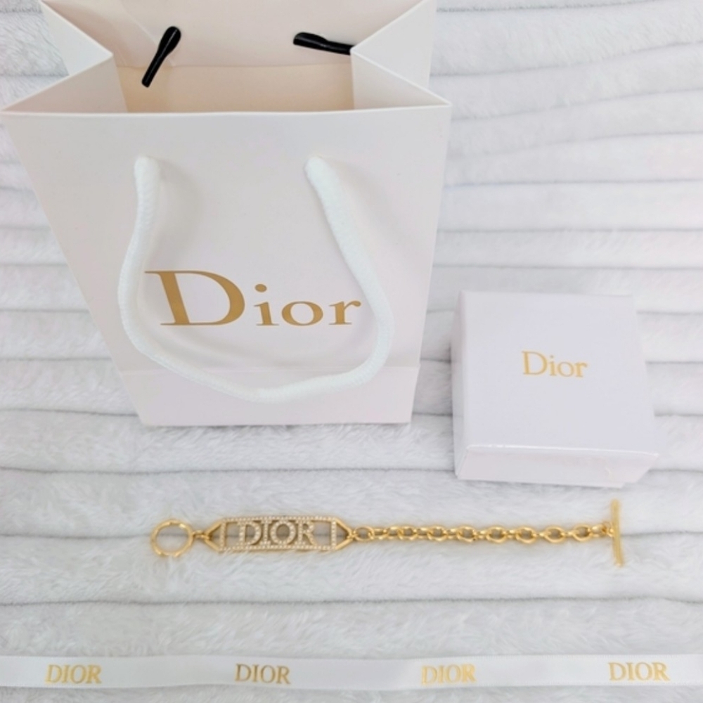 Dior Gold Crystal Logo Plate Bracelet - Gift Box & Bag Included, Price Is Firm!